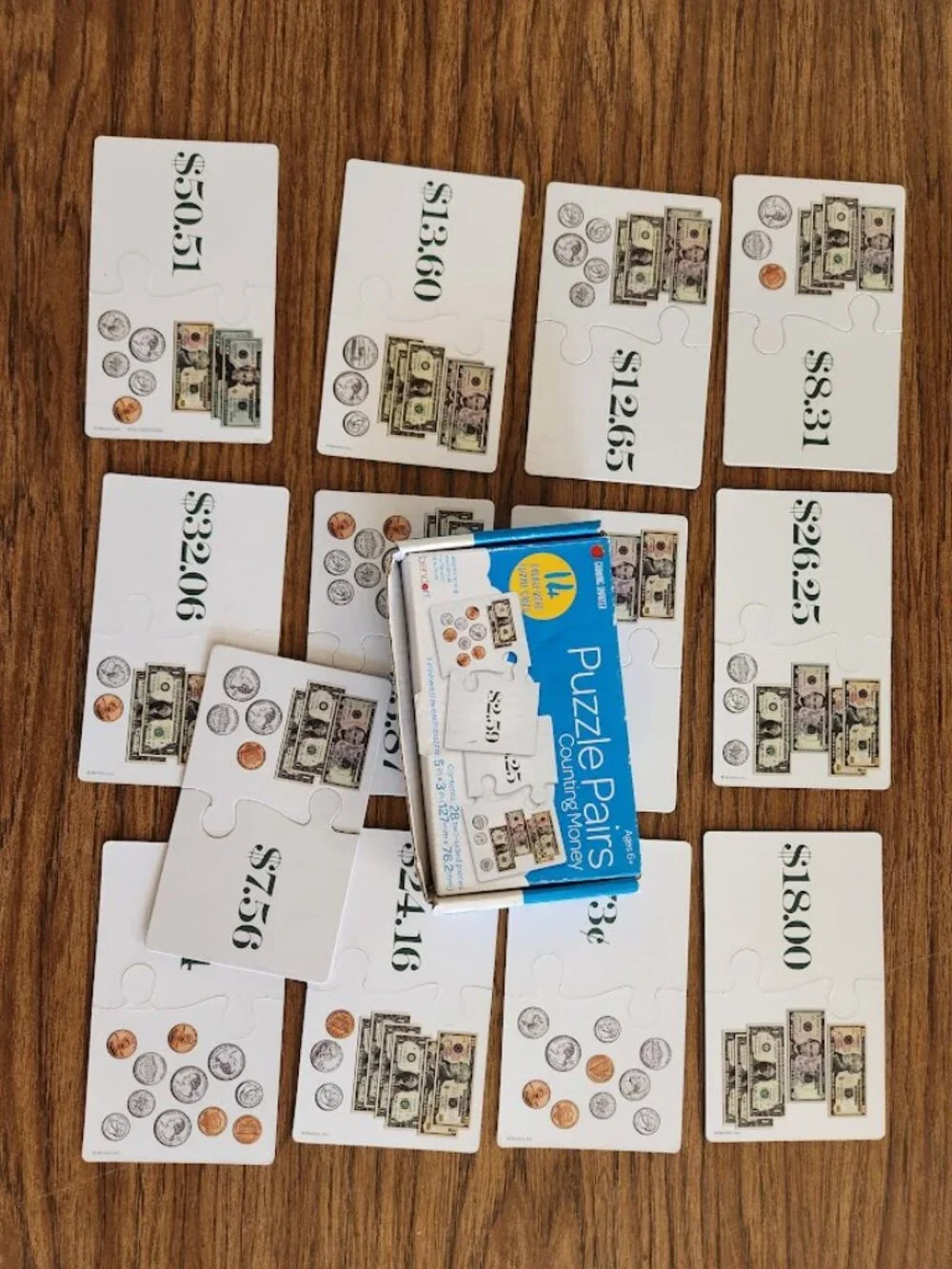 Puzzle Pairs Flash Cards Counting Money Currency Math Double-Sided Game Toy  Inc